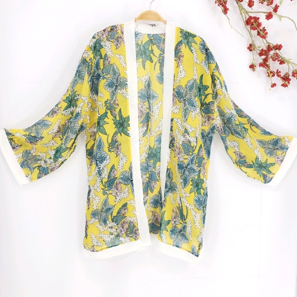 NEW Sheer Tropical Floral Yellow Kimono CoverUp - Picture 7 of 7